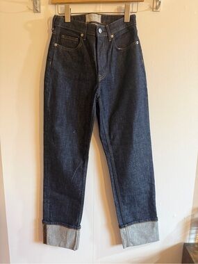 Everlane High Rise Straight Jeans 25 Regular Dark Indigo Cuffed Premium Denim